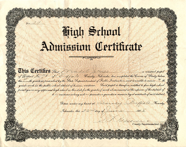High School Admission Certificate