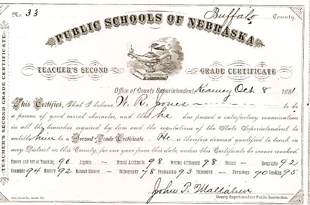 Teacher's certificate, 1881