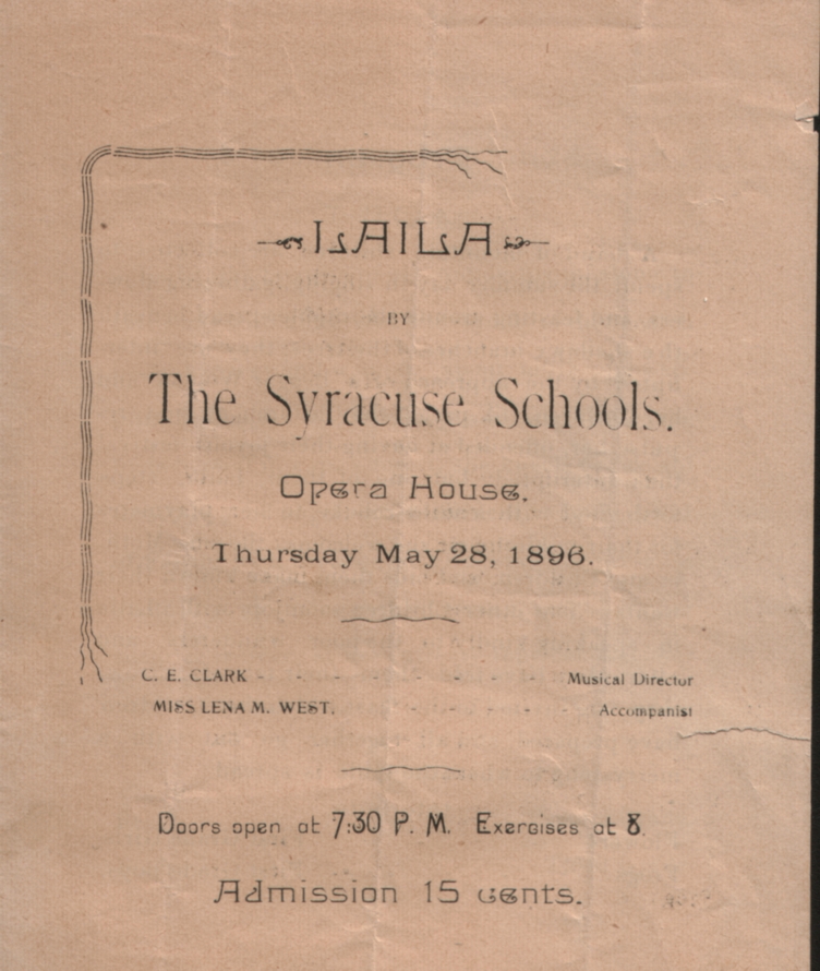 'Laila' student production 1896 at opera house in Syracuse Nebraska