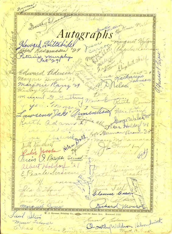 autographs page from 1920 yearbook