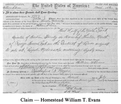 Claim - Homestead William T. Evans